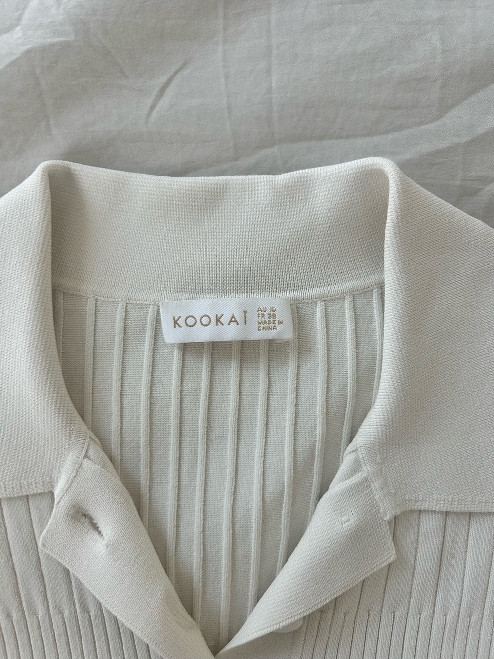 Kookai Cream Ribbed Short-Sleeve Polo - Picture 5 of 7